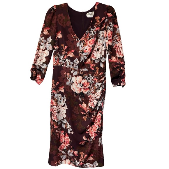 Eliza J Dress Women’s Size 8 Plum Dress with Pink and Off-white Florals. - Picture 2 of 3
